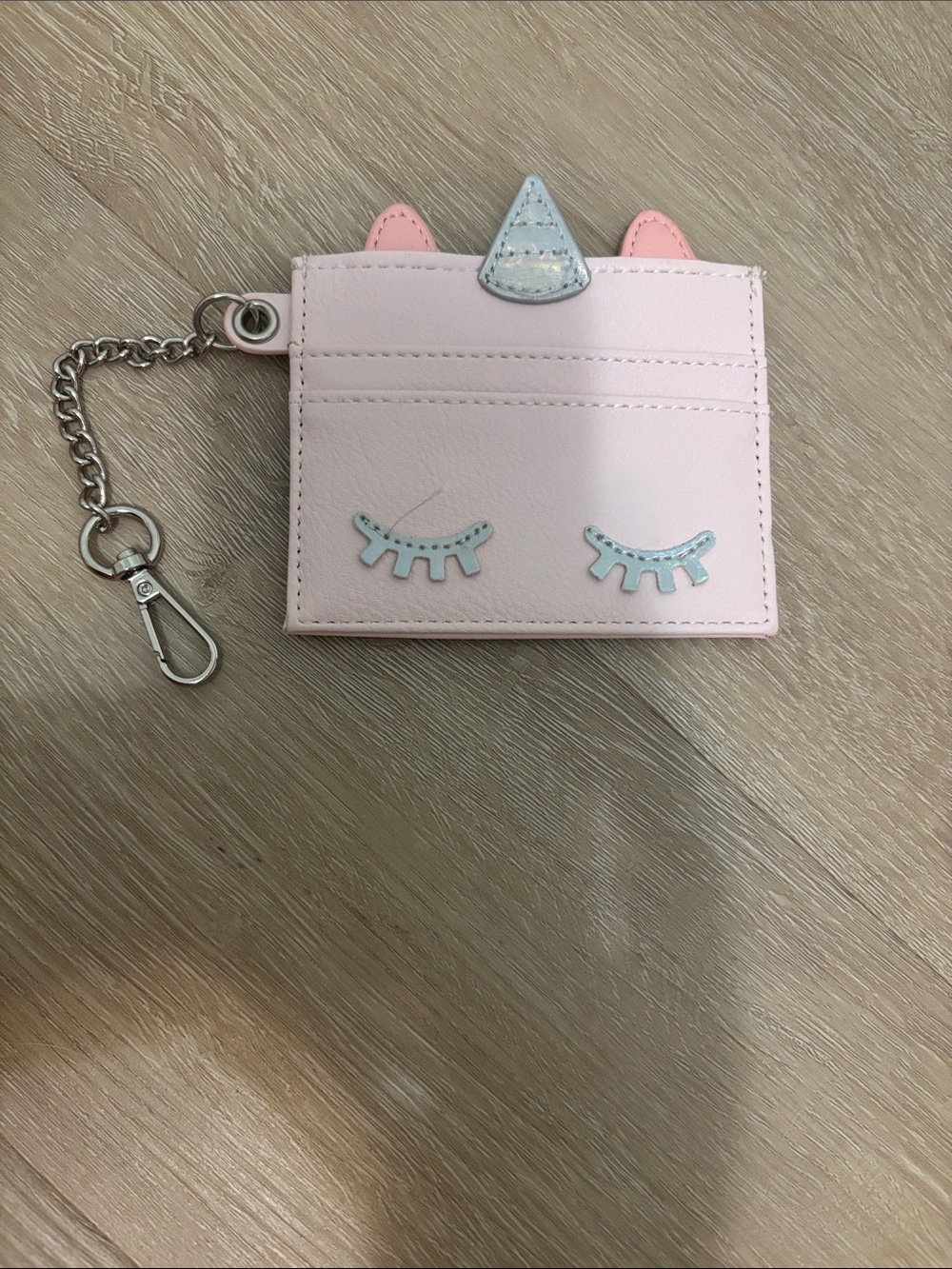 Madden Girl Pink Unicorn Card Holder with Silver Keychain